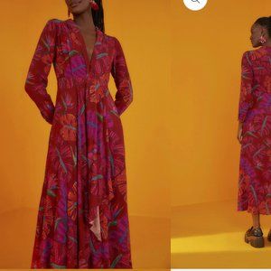 FARM RIO Red Delicate Leaves Maxi Dress - NWT